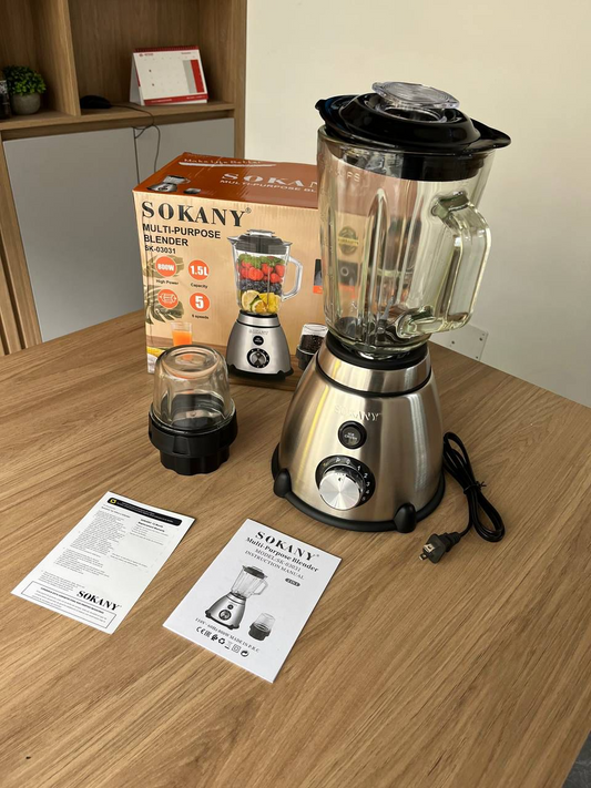 Licuadora Sokany 1.5 Litros – Licuadora Multifuncional 3 en 1 de Potencia Avanzada
